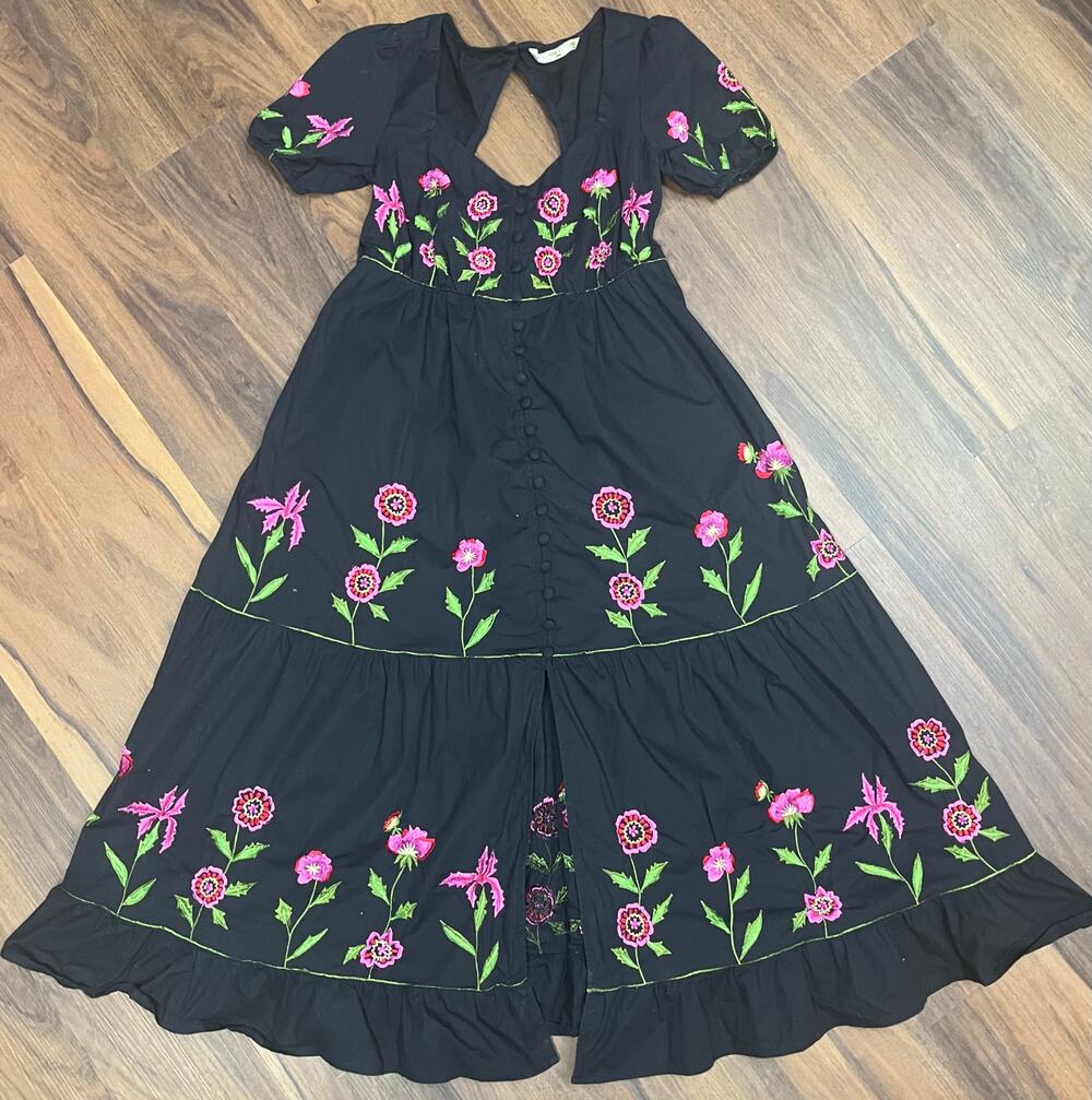 Wayward Fancies eShakti Sz M/L Black Maxi Dress Cottage Dark Fairy Whimsigoth